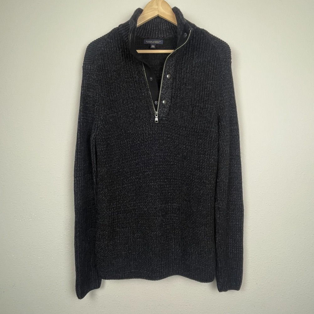 Banana Republic Men's L Merino Wool 1/4 Zip Button Sweater Gray Old Money